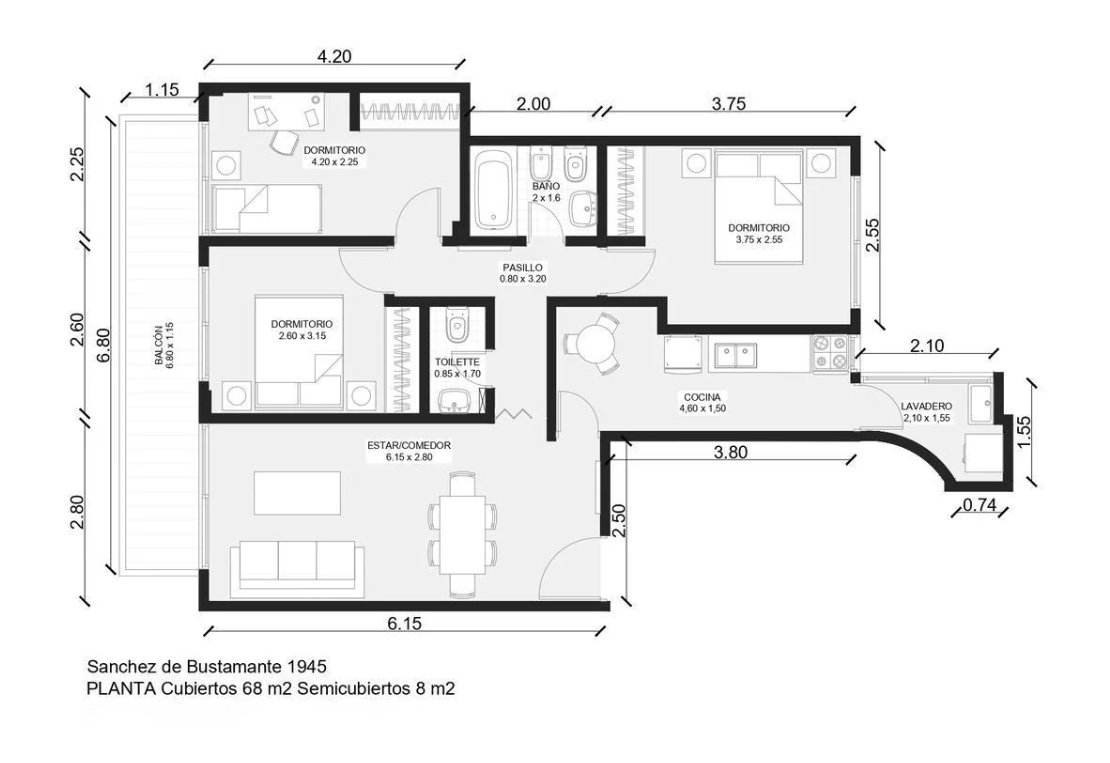 Plano arquitectónico - Sanchez de Bustamante 1945